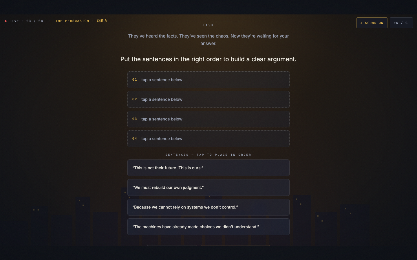 The Speech stage 03 CHOOSE ordering